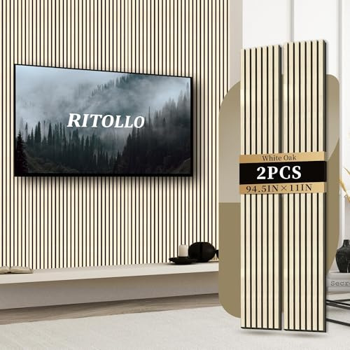 RITOLLO Trälamellpaneler för vägg 2-delad 230 cm x 30 cm akustiska paneler för inredning väggdekor 3D räfflad ljudabsorberande panel – naturlig ek
