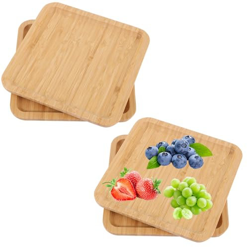 FWEEK 4 bandejas de bambú, 20 x 20 x 2 cm, cuadradas, para cocina, comedor, vajilla, cena, fiesta