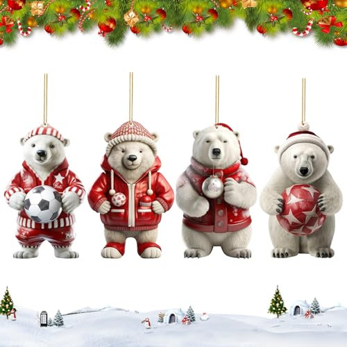 Polar Bear Pendants Christmas Tree Ornament, 4PCS Acrylic Polar Bear Hanging Pendant, Christmas Craft Pendant Hanging Decoration, Christmas Tree Topper Pendant Gift Backpack Car Hanging Accessories
