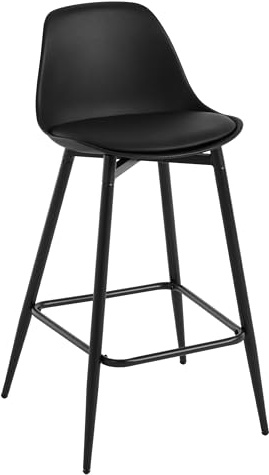 Klihome Taburete Bar, Taburete Alto Cocina con Respaldo y Reposapiés, Asiento en PP y Estructura Metálica, Negro