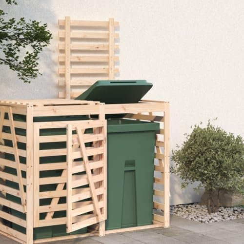 Gecheer Extension d'abri pour Poubelle sur roulettes Bois Massif pin, Abri Range Poubelle Cache Conteneur Déchets, Abri pour Poubelle pour Jardin, Pelouse, Terrasse, Extérieur