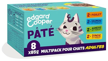 Edgard & Cooper Pâtée Pour Chat, Multipack, (Poulet/Saumon/Dinde/Agneau 8 x 85g), pour Chats stérilisés ou Actifs, Viande fraîche avec ingrédients naturels