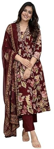 Sambhav Quilt Hub Anarkali Kurta - Conjunto de mujer con pantalones Palazzo con conjunto Dupatta | Ropa étnica estampada