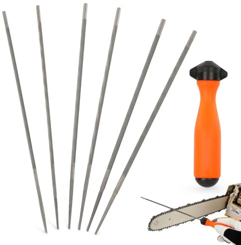 Chainsaw Sharpening File Set - 6 pcs Round Files for Chainsaw Chain 4.0mm/4.8mm/5.5mm (2 Each),Universal Heavy-Duty Chainsaw Sharpener Files with Replaceable Handle