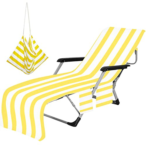 Strandhanddukar, bärbart strandstolskydd med fickor pool gräsmatta uteplats lounge stol handduk skydd semester hotell solbad snabbtorkande handdukar (gul)
