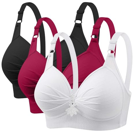 HAOLEI 3 Pack Bras for Women Multipack Full Coverage Non Wired Push Up Everyday Bra No Underwire Bralets Ladies Wireless Wide Straps Bralettes Adjustable Comfort Underwear Padded Bra Plus Size