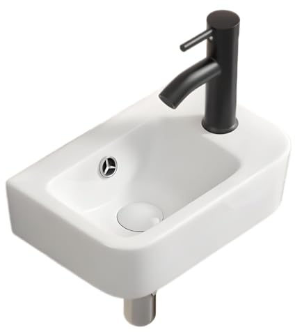 HPTHLY Petit Lavabo d'angle Mural De 14,6 Po, Lavabo d'angle en Céramique, Meuble-Lavabo d'angle, Vasque Moderne avec Trop-Plein, Lavabo Combiné pour Petits Espaces,One Color-14.6