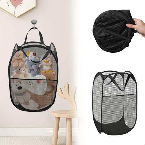 xtemtoamz Mjukisdjur, förvaringsnät, hängande gosedjur, förvaring, vikbar för barn, dekorativ display, gosedjur, leksak, förvaring för barnrum, sovrum, svart