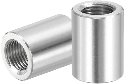 PATIKIL M12x1.25mm Pitch 304 Stainless Steel Round Coupling Nuts, 2 Pcs 25mm / 0.98 Length Metric Fine Thread Connector Sleeve Rod Bar Stud Fully Threaded Nut Fasteners, Silver Tone