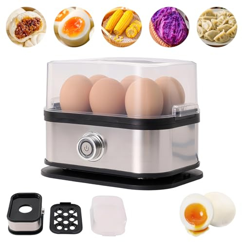 Smart Egg Cooker Electric with Auto Shut-Off, Automatic Stainless Steel Boiled Egg Poacher Steamer for Soft/Medium/Hard Boiled Eggs, Kitchen Steam Boiler for Food Vegetable (6-Capacity)