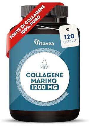 Collagene Marino Idrolizzato 1200 mg – Fonte di Collagene 100% Puro Tipi I & III – 120 Capsule – Peptidi di Collagene Idrolizzato – Elasticità e Compattezza della Pelle – Vitavea