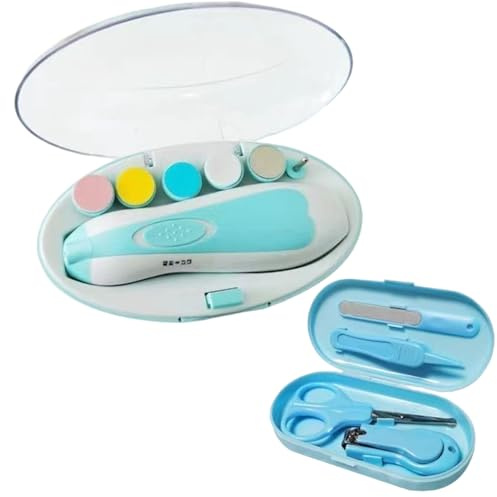Lima de uñas para bebés eléctrica, 6 en 1, 2 velocidades, rotación bidireccional, cortauñas para bebés con luz LED, funciona con pilas, con kit de cuidado de uñas para niños recién nacidos y adulto