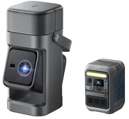 soundcore Nebula P1 GTV Projector with Anker Solix C300 Power Station, 650 ANSI Lumens, 1080P, 20W 2.0 Surround Sound, Dolby Audio, Built-In Gimbal, Auto Adjust, Portable with Carry Handle