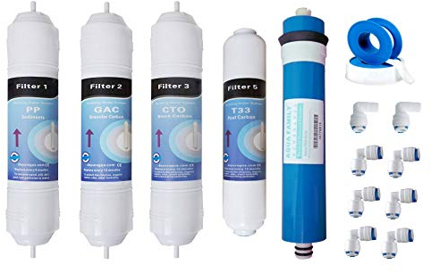 Depuragua - Kit Ricambi Osmosi Inversa | Filtrazione Acqua | Set Completo 5 Filtri | Resistente | Membrana 50 GPD 200 Litri | Filtri per Depuratore Osmosi Inversa | Compatibili universale In Line