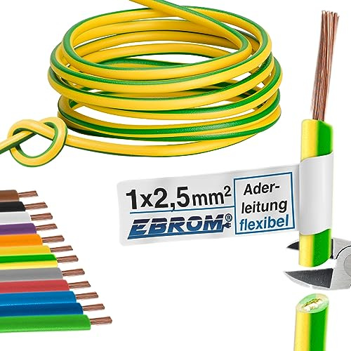 Ledarledning – enkel laddare flexibel – PVC-kabel – H07V-K 2,5 mm² – färg: grön gul 10m/15m/20m/25m/30m/35m/40m/45m/55m/60m till 100 m fritt valbar