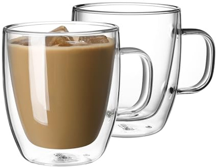 Sweese 12.5 oz Double Wall Glass Coffee Mugs Set of 2 - Insulated for Espresso, Latte, Tea Beverages