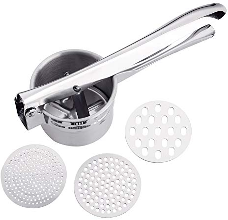 Surplex Schiacciapatate Manuale in Acciaio Inox, Professionale Potato Ricer, Pressa per Purè di Patate Liscie, Marmellata, Verdure E Frutta, con 3 colini sostituibili (Fine Medio Grossolano)
