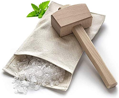 Sotuciar Lewis Bag and Manual Rompighiaccio, borsa per ghiaccio riutilizzabile in cotone con accessori in legno Bar Kitchen Accessory Kit per Crushes Ice Dried Ice. (2 pezzi)