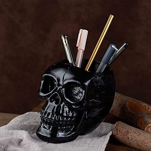 Arola Schwarzer Schädel Bleistifthalter Skelett Schlüsselhalter Makeup Pinselhalter Blumentopf Home Office Schreibtisch Zubehör Organizer Zubehör