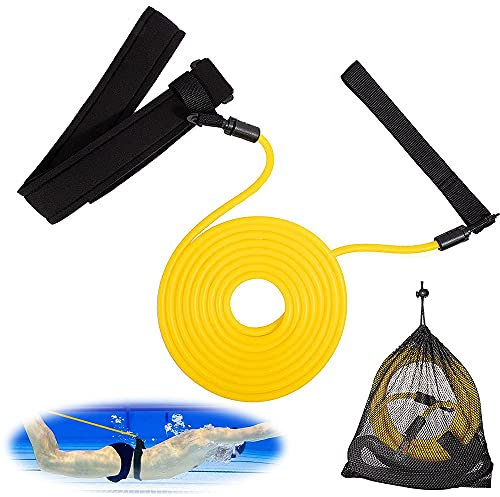 Schwimmgürtel, Schwimmtrainingsgürtel, Schwimmgurt Kinder, Einstellbare Schwimmtrainer Gürtel mit Hüftgürtel Schleife, Netztasche für Erwachsene, Profis, Schwimmingpools Widerstandstraining, Gelb, 3M