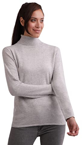 Pull 100 % cachemire pour femme - Col roulé à 2 fils, gris clair, XS