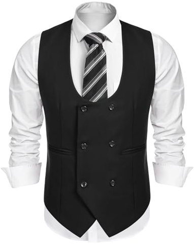 COOFANDY Men's Suit Vest Slim Fit Double Breasted Dress Vest Casual Business Formal Waistcoat, Black, XX-L
