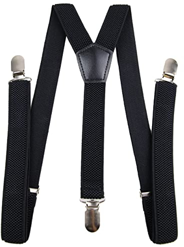 irisaa Hosenträger Damen Herren Y-Form für Arbeitshosen Skihose Fest, Unifarbe mit 3er Starken Clips, 2.5cm Breit, HT Farbe:Schwarz, Einheitsgröße