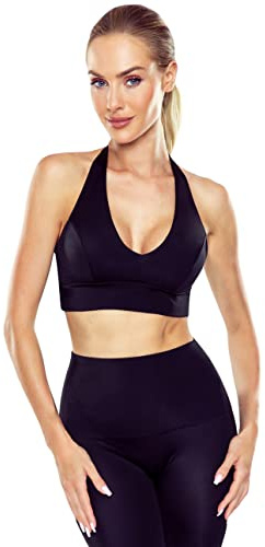 Selente Fit for Fun Sport-BH/Sport-Top/Bustier MittelHalt ohne Bügel Made in EU, Sin Acolchado Cuello Halter Negro, XL