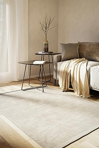 MY-RUG Handgemachter Wollteppich aus gewalkter Schurwolle, weicher Handweb-Teppich, Natur Wohnzimmerteppich, Wendeteppich, robust & pflegeleicht, WoolHeaven, beige Creme, eckig 90 x 60 cm