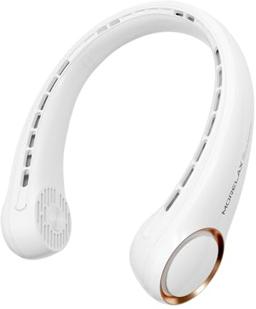 Morelax Neck Fan, Portable Neck Fan,Hands Free Bladeless Mini Fan with 360°Cooling Airflow, 3 Speeds Adjustable,Ultra Quiet Wearable, Suitable for Indoor Outdoor Travel Sports (White)