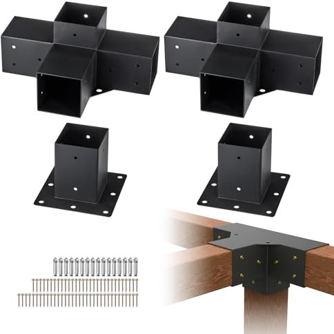 VEVOR Kit Supports de Pergola 4x4 po 10x10 cm Support de Poteau Bois de Menuiserie 2 Supports d'Angle à 4 Voies 2 Bases de Poutres Quincaillerie Bricolage pour Tonnelles, Pergolas de Terrasse, Cabanes