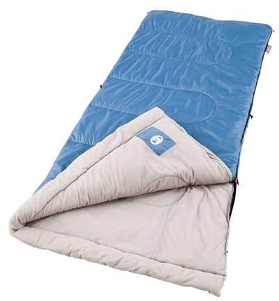 Coleman Sun Ridge 40°F Cool-Weather Sleeping Bag, Lightweight Adult Sleeping Bag with Soft Trim & Draft Tube, Machine Washable