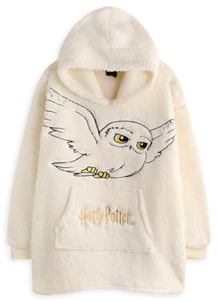Harry Potter Sudadera con Capucha Tipo Manta portátil para niñas | Jersey Polar con Capucha para niños in Beige | Ropa de Estar por casa con Forro de Sherpa Bordado con búho Hedwig