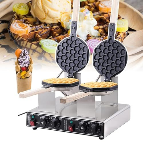 Kommersiell Bubble Waffle Maker, Non-Stick Pan Rostfritt stål Ägg Waffle Maker, Med temperatur/tidskontrollknapp, För kommersiellt hemmabruk, DoubleHead