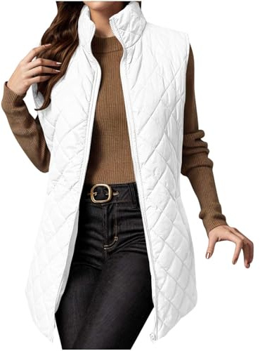 ANHATUIV Gilet matelassé pour femme - Gilet matelassé sans manches - Veste d'hiver chaude à col montant - Veste chaude et épaisse - Manteau rembourré pour femme, blanc, XL