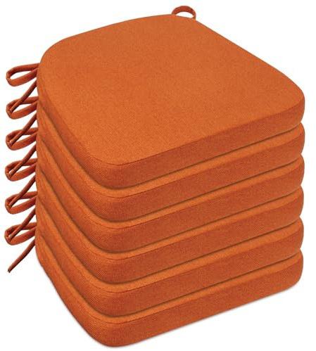 Sunsleek Set di 6 cuscini per sedia a forma di D con fodera rimovibile e lavabile, con clip per cucina, sala da pranzo interna, sedie da terrazzo, 43,2 x 40,6 cm, colore: arancione