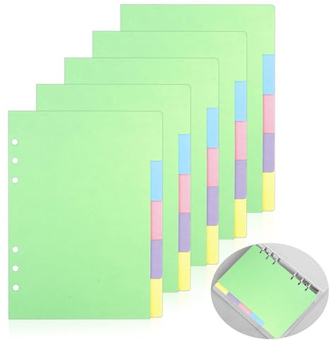 25 Hojas Separadores A5, 5 Colores, Carpeta de Anillas con 6 Agujeros, Ideal para Organización de Documentos en Oficina, Escuela y Hogar, Tamaño 21x15cm