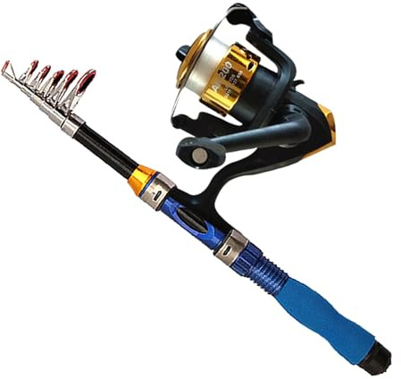Holdes Kombinationer av fiskespö med teleskopiskt fiskespö, MoulinCombos, teleskopiskt fiskespö, set med 1,8 cm miniatyr spindel kombo