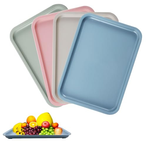 YUESIKJ 4 Stücke Unststofftablett Serviertablett Rutschfest Kunststoff Serviertablett Fast Food Tablett Rechteckig Tablett Servierplatten Küchentablett 24.5*17.5cm Für Küche Esszimmer Café (4 Farben)