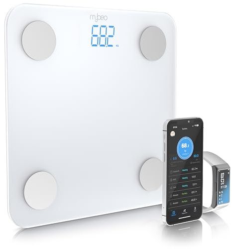 Mybeo - Körperfettwaage mit App - Digitale Bluetooth Körperwaage - Personenwaage Multifunktionswaage - Waage Personen mit App Steuerung - Körperanalysewaage BMI Körperfett Muskelmasse Knochenmasse