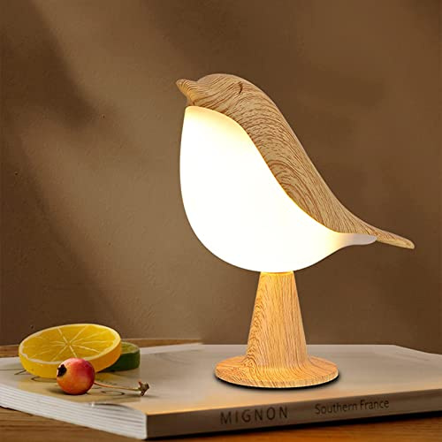 Nisone mesa de noche con control táctil lámparas aromáticas lámpara de escritorio LED en forma de pájaro lindo con puerto de carga USB 3 vías regulable luz nocturna creativa lámpara de madera(madera)