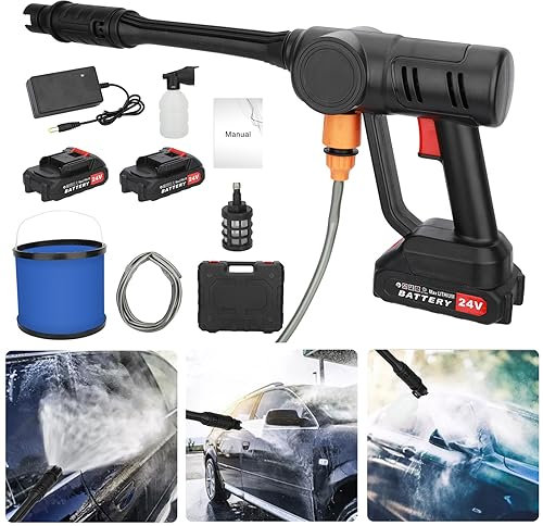 Cordless Pressure Washer, Portable Jet Wash with Bucket Water Pipe Adjustable Nozzle 1 Charger 2 Batteries, Spraying Water Up to 3L/min, Power Washer forfor Car/Floor/Garden Cleaning & Waterin (black)
