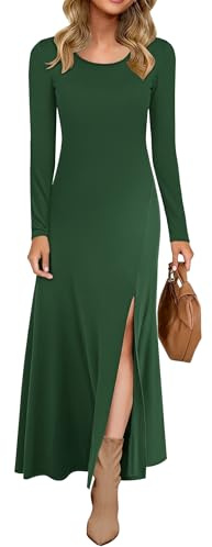 AUSELILY Vestido Largo de Manga Larga con Abertura para Mujer Verde Oscuro S