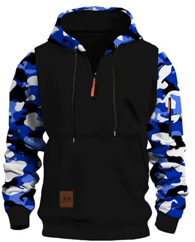 Sweat à capuche pour homme avec motif camouflage, coupe ajustée, sweat d'hiver chaud avec doublure en polaire pour l'automne et le temps froid, vêtement de rue confortable et décontracté