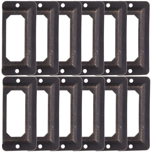 Healvian 12pcs Vintage Metal Label Frames with Screws, Antique Drawer and Cabinet Card Holders for Office Furniture, File Name Tag Frames for Jewelry Boxes and Dresser Drawers