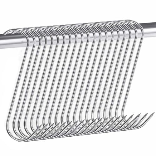 ZZHBOO 20 Ganchos para Carne Ahumada de Acero Inoxidable, Ganchos S para Carnicero, Colgar Salchichas y Alimentos Secos, 0.3cm, Color Plateado