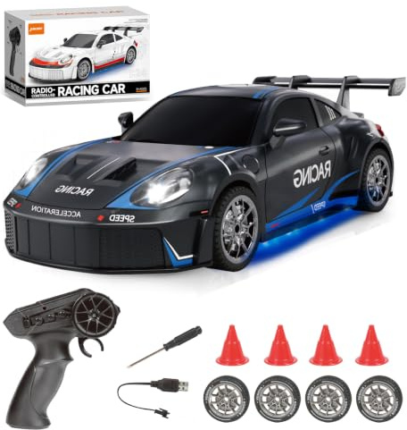Siereolly 1:24 Drift Car 4WD 2.4GHz RC 20km/h, coche de carreras de alta velocidad con dos baterías, luces LED