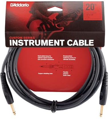 D’Addario Accessories Custom Series Guitar Cables - Instrument Cable with ¼ Inch Ends - High Performance Guitar Cord - For Guitars, Bass, Keyboards - Mono - Straight End, 20 feet