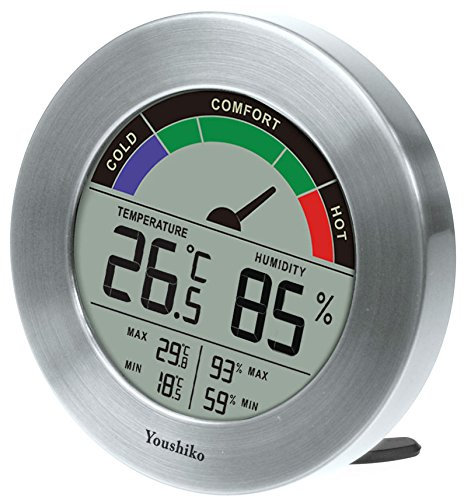 Youshiko LCD Digital Thermo-Hygrometer, Indoor Weather Thermometer Hygrometer Gauge, Monitor Temperature and Humidity Meter for Home Office Comfort, Min/Max Records (24 Hour Auto Reset)