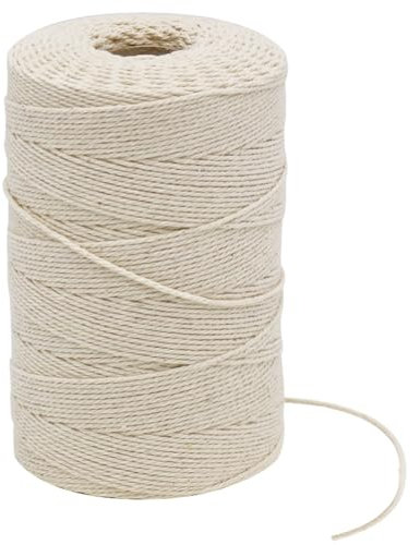 Tenn Well Ficelle de boucher en coton alimentaire à 3 plis, 300 m, idéale pour brider la volaille et fabriquer des saucisses, décoration et loisirs créatifs, beige